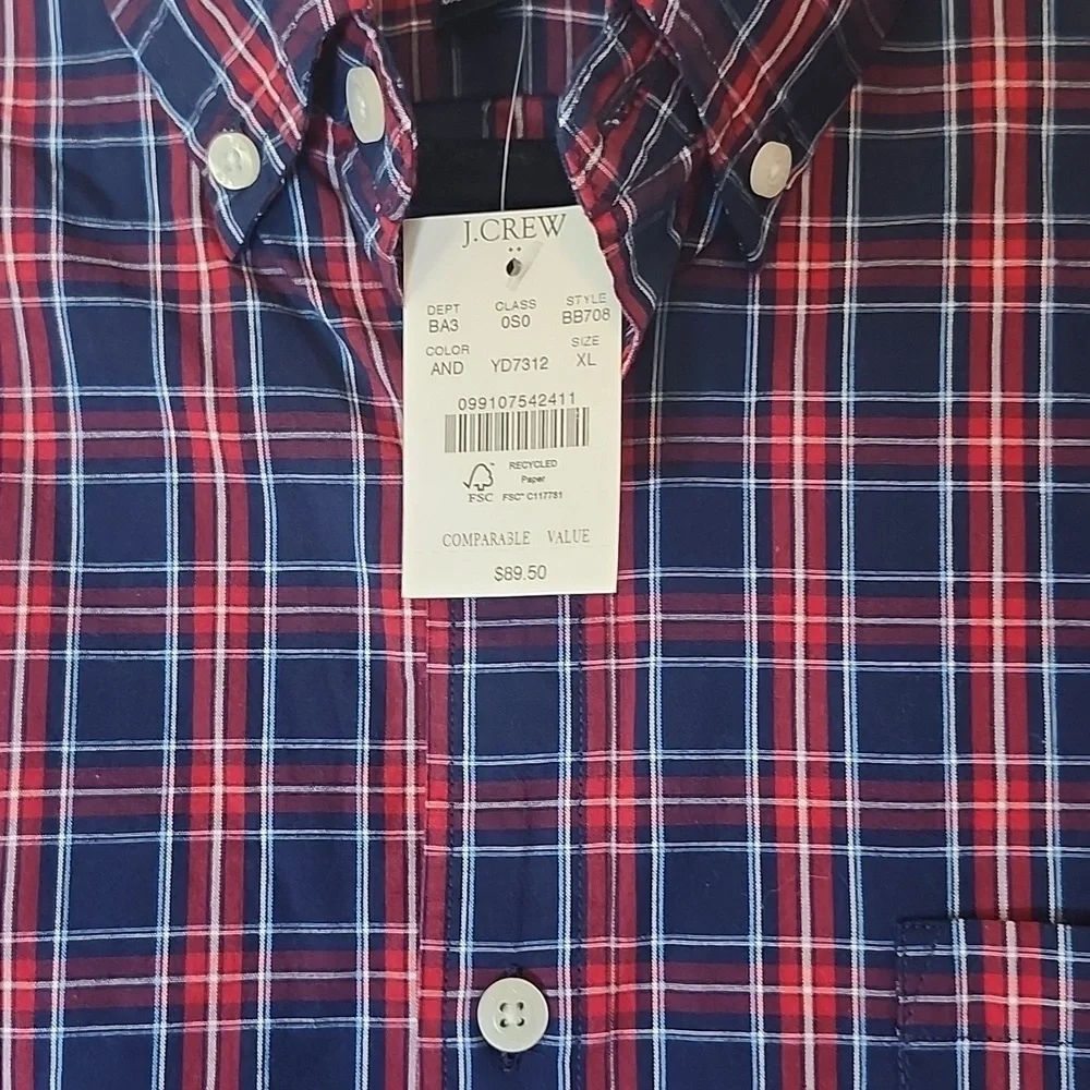 J. Crew Men's Blue and Red Checkered Shirt